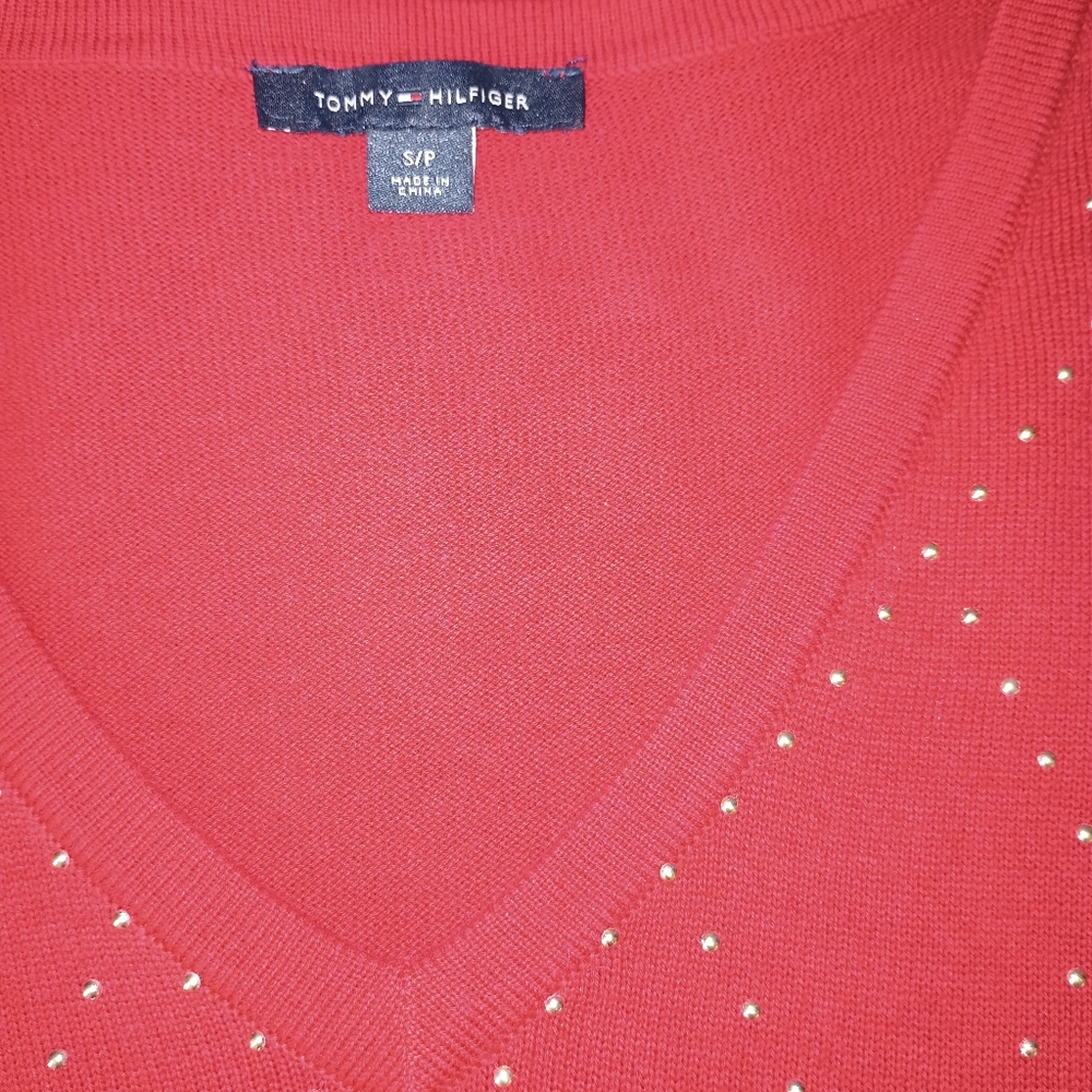Tommy Hilfiger Red Sweater with Gold Pattern S - Picture 5 of 8